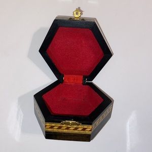 Hexagon Wooden Trinket Box Made in Spain Red Velvet Lining  bright colors